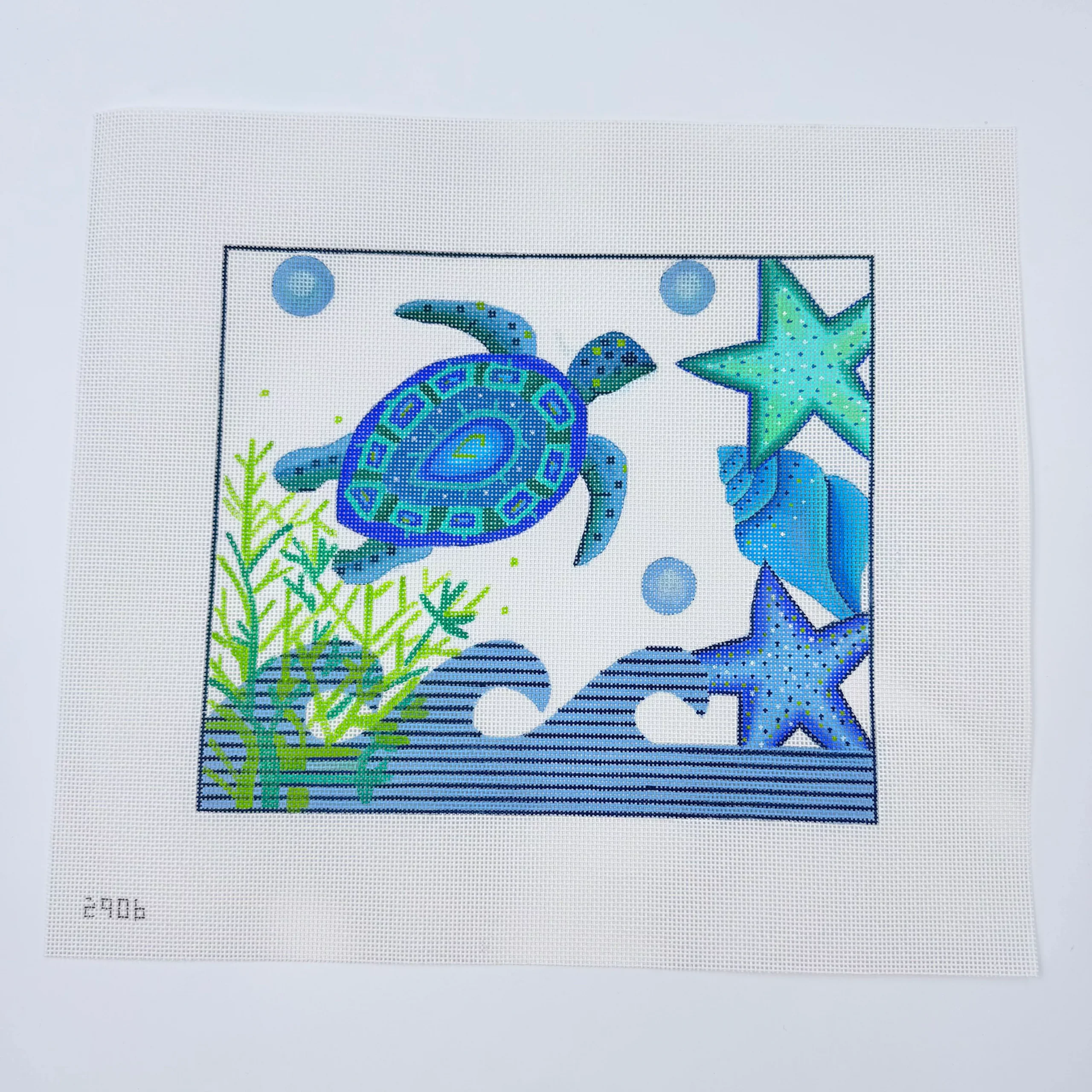 Blue Sea Turtle and Shells Canvas
