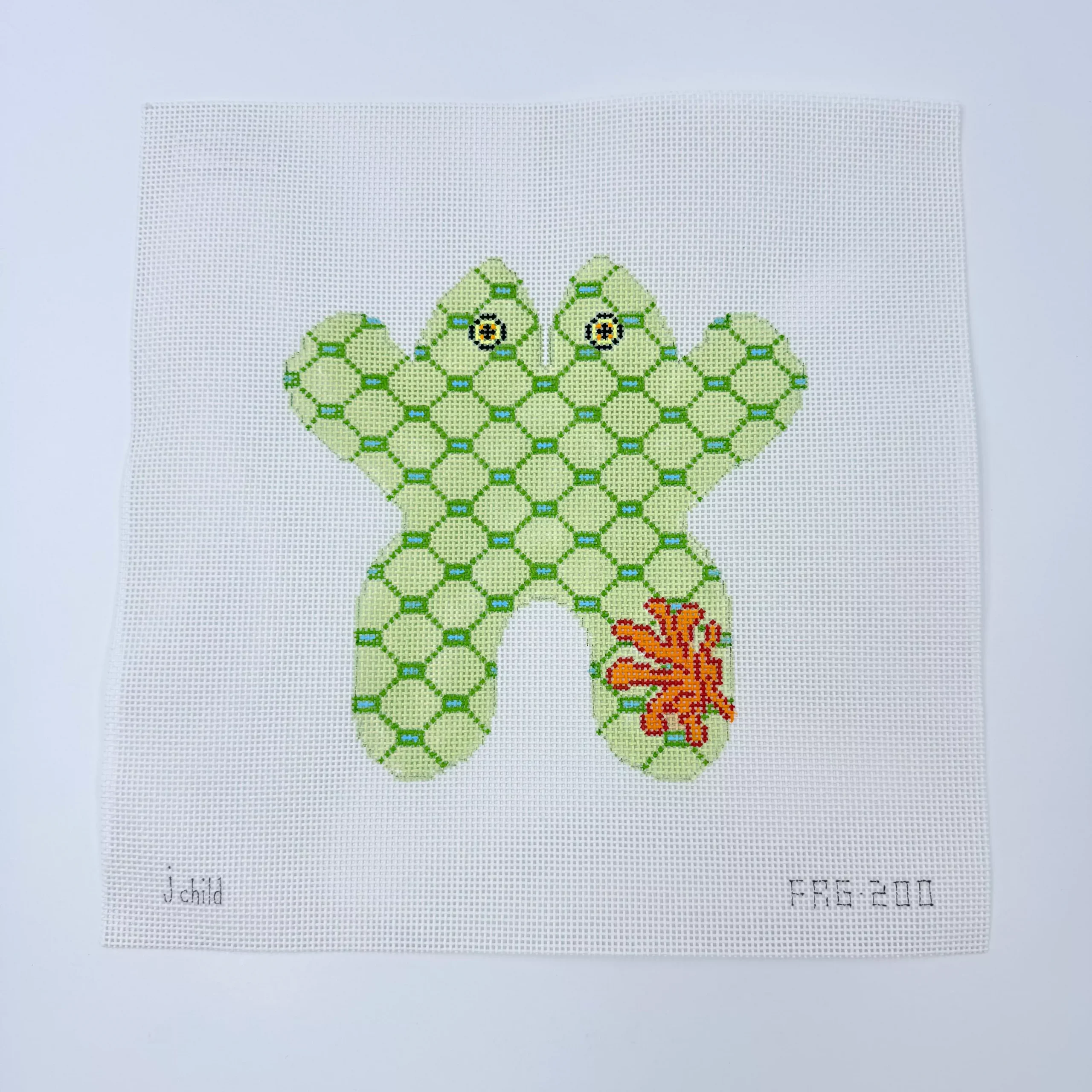 Coral on Green Frog Canvas