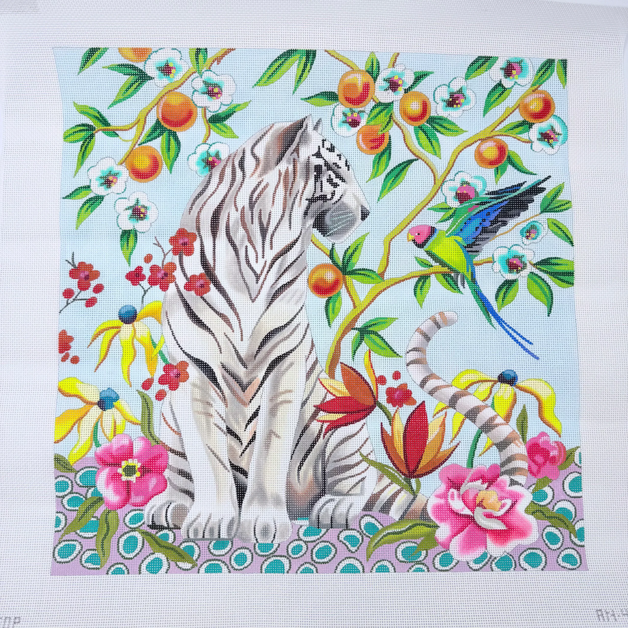 White Tiger on Light Blue Canvas